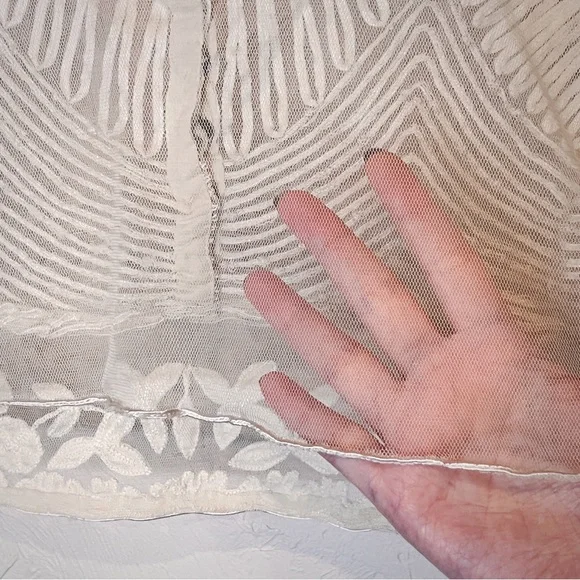 Cottagecore Ivory Sheer Mesh Crop Top Women’s S Embroidered ecote Tank - Picture 7 of 8